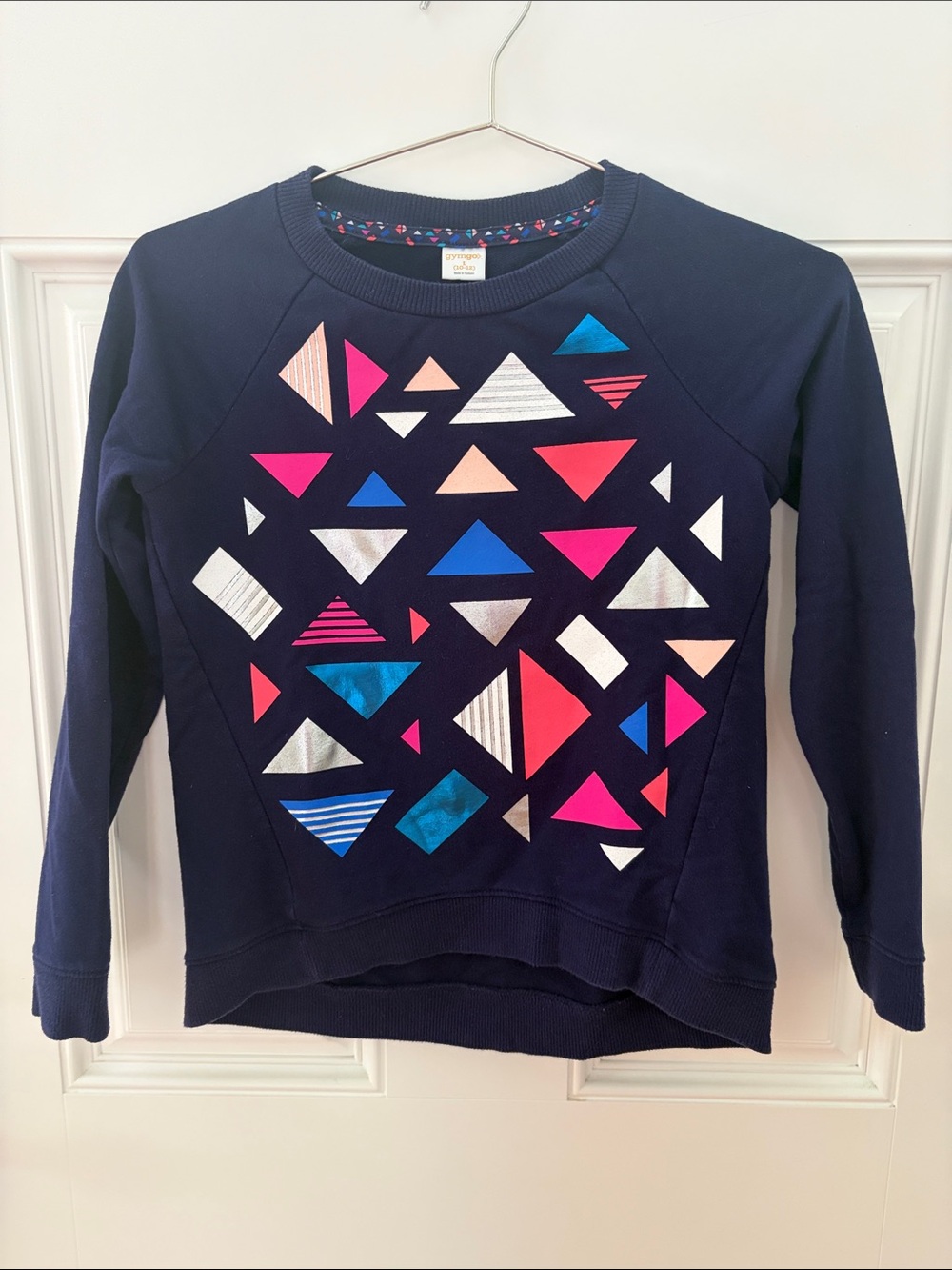Girls' Navy Sweatshirt with Multicolor Triangle Design